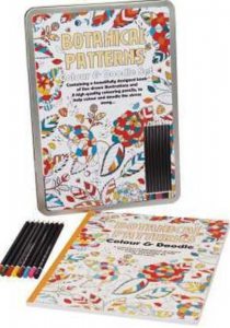 Adult colouring book in a tin. Botanical patterns