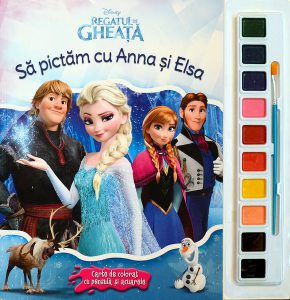 Disney. Regatul de gheață. Să pictăm cu Anna si Elsa. Carte de colorat cu pensulă și acuarele