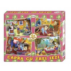 Puzzle Capra cu trei iezi. 4 imagini