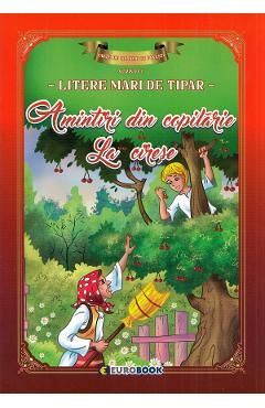 Amintiri din copilarie. La cirese. Carte de colorat cu povesti scrisa cu litere mari de tipar