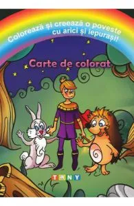 Coloreaza si creeaza o poveste cu arici si iepurasi! Carte de colorat