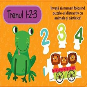 Trenul 1-2-3. Invata sa numeri folosind puzzle-ul distractiv cu animale si carticica!