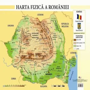 Harta fizica a Romaniei - plansa a4 de Celina Iordache