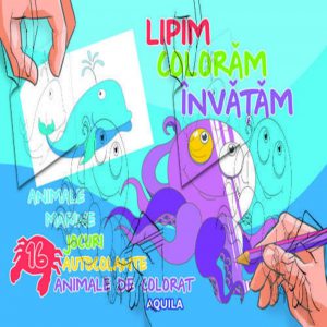 Lipim, coloram, invatam. Animale marine.  Jocuri, autocolante, animale de colorat