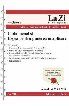 Codul penal si legea pentru punerea in aplicare Act. 25 Ianuarie 2024 Ed. Spiralata de Valerian Cioclei