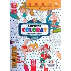 Carte de colorat pentru cei mici, contine imagini cu activitati sportive. Varsta 3 