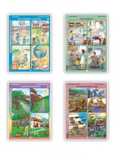 Set 4 caiete de lucru pentru clasa pregatitoare - semestrul al II-lea (Cum se fabrica, Aventurile familiei Cangur, De la Pamant la Soare, Carnavalul diversitatii)