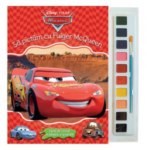 Masini. Sa pictam cu Fulger McQueen. Carte de colorat cu pensula si acuarele