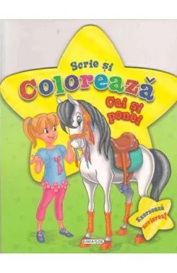 Scrie si coloreaza cai si ponei - verde