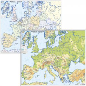 Harta de perete - Harta Europei fizica si politica, A3