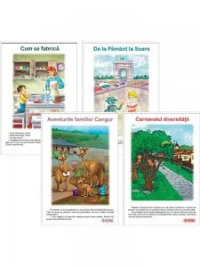 Set 4 carti urise pentru clasa pregatitoare - semestrul al II-lea (Cum se fabrica, Aventurile familiei Cangur, De la Pamant la Soare, Carnavalul diversitatii)
