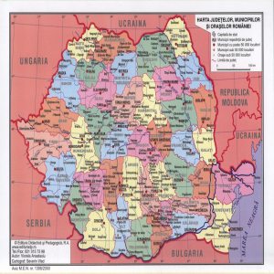 Romania- harta fizico-administrativa plastifiata A4