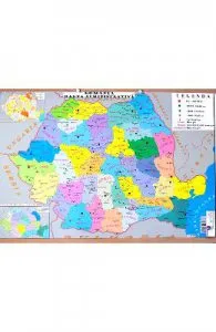 Harta de perete de Romania. Harta Administrativa + Harta Fizica