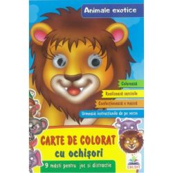 Animale exotice-Carte de colorat cu ochisori