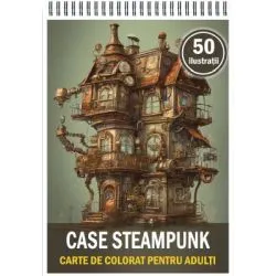 Carte de colorat, 50 de ilustratii, Case Steampunk
