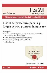 Codul de procedură penală şi Legea pentru punerea în aplicare. Actualizat la 04.09.2020
