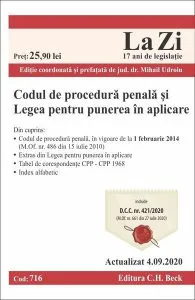 Codul de procedură penală şi Legea pentru punerea în aplicare. Actualizat la 04.09.2020