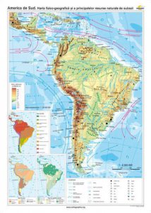 America de Sud. Harta fizico-geografica si a principalelor resurse naturale de subsol