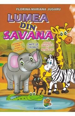 Lumea din savana. Carte de coloratplansa educativa cu abtibilduri