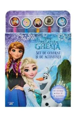 Regatul de gheață. Set de colorat și de activități (conține 5 creioane și 5 radiere)