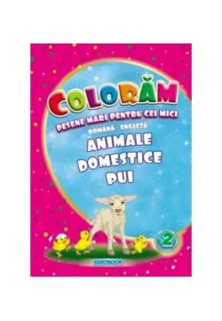 Animale domestice pui. Desene mari pentru cei mici română-engleză