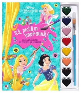 Disney. Prințese. Să pictăm împreună! Carte de colorat cu pensulă și acuarele (format mic)