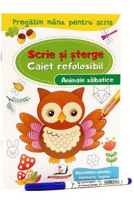 Scrie si sterge. Animale salbatice. Caiet refolosibilwhiteboard marker