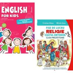 Pachet 2 caiete pentru clasa pregatitoare: English for Kids. Caiet de lucru si Fise de lucru. Religie. Cultul ortodox