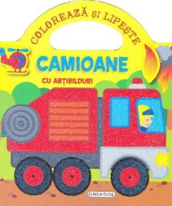 Colorează și lipește. Camioane cu abțibilduri