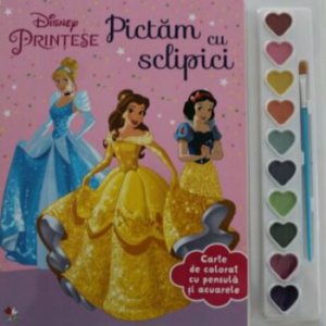 Disney. Printese. Pictam cu sclipici. Carte de colorat cu pensula si acuarele