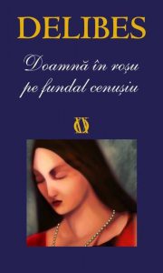 Doamna in rosu pe fundal cenusiu