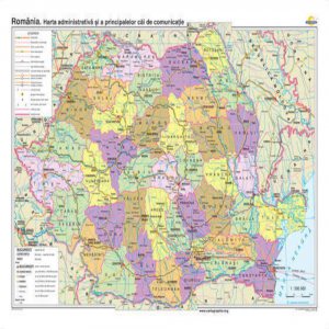 Romania. Harta administrativa si a principalelor cai de comunicatie