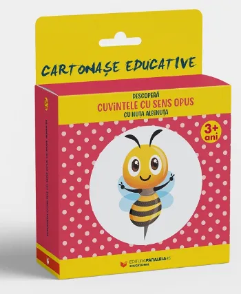 Descoperă CUVINTELE CU SENS OPUS cu Nuța Albinuța (12 cartonaşe educative)