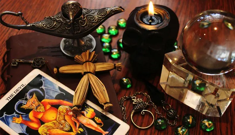DEVIL, OIL LAMP, MAGIC BALL, RUNES, FLAME