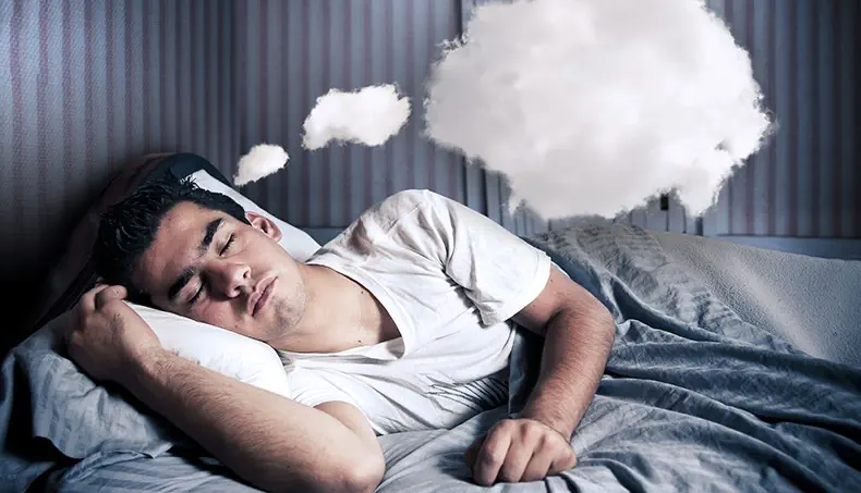 HOMME, RÊVE, COUETTE, OREILLER, TEE-SHIRT