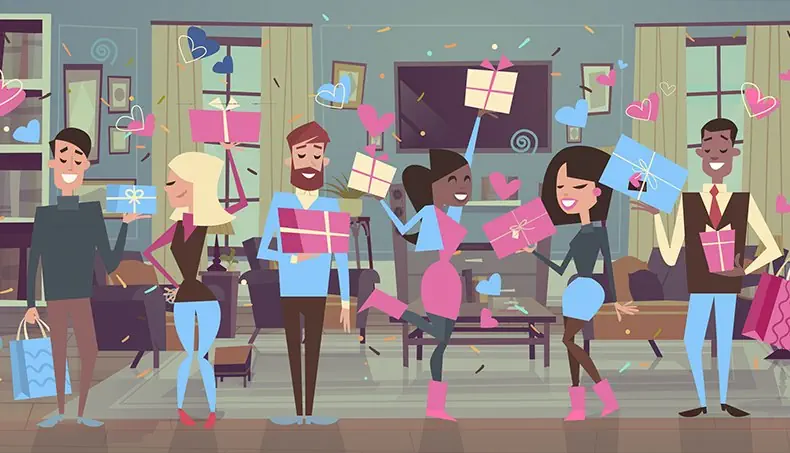 REGALO, HOMBRE, MUJERES, DÍA DE SAN VALENTÍN, FIESTA