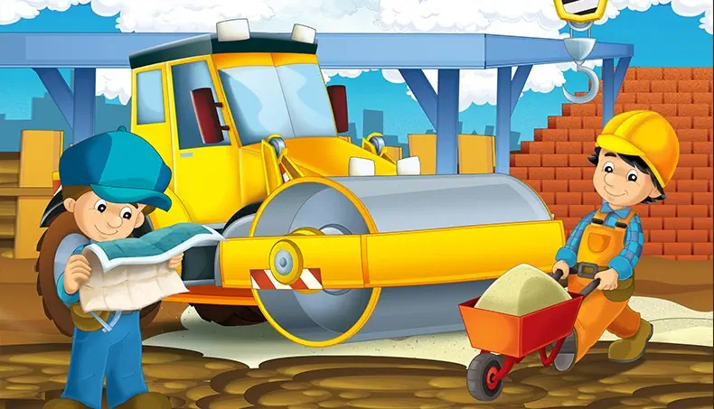 CARTOON, WORKER, CONSTRUCTION, HOOK, ROLLER