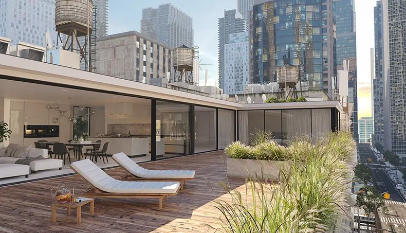 PENTHOUSE, TERRACE, DECKCHAIR, SKYSCRAPER, ROAD