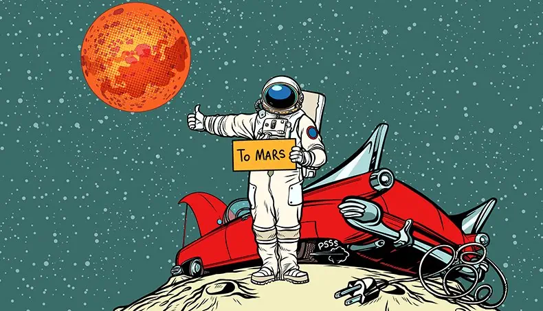 HITCHHIKING, BREAKDOWN, ASTRONAUT, MARS, SPACE