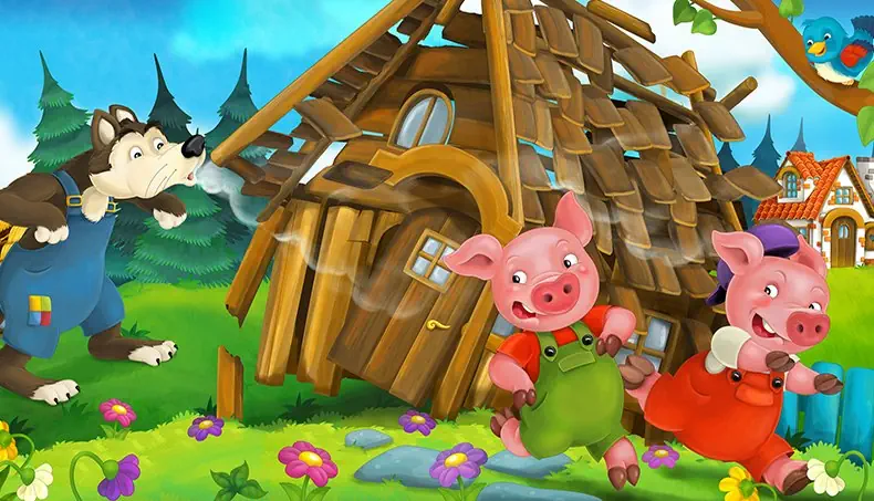 FAIRYTALE, WOLF, PIGLET, FLOWER, BIRD