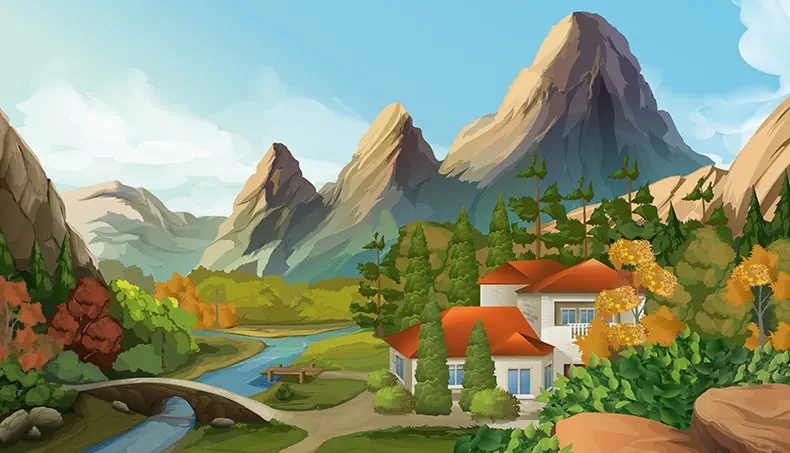 VILLA, MOUNTAIN, WINDOW, TREETOP, ROOF