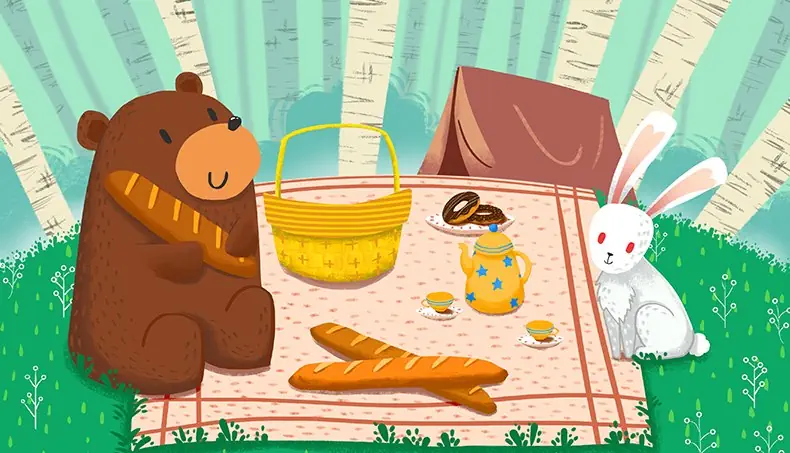 PICNIC, OSO, LIEBRE, CANASTA, ABEDUL