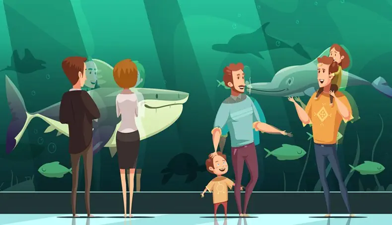 AQUÁRIO, VISITANTES, TUBARÃO, GOLFINHO, CRIANÇA