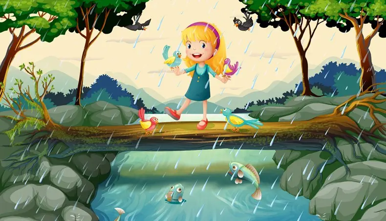 RAIN, DROP, BIRD, FISH, RIVER