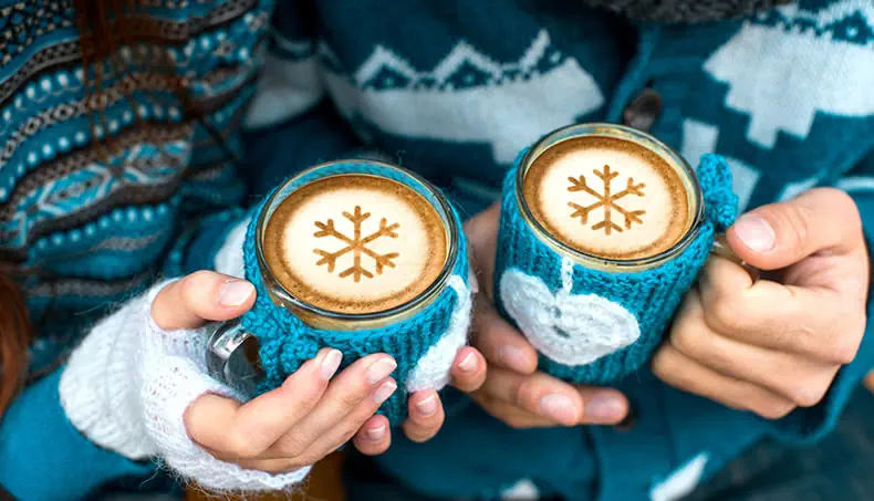 PAIRE, BLEU, CAFÉ, TRICOT, TASSE