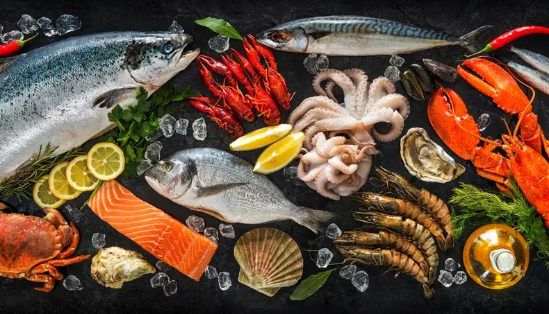 BLEKKSPRUT, SJØMAT, MAKRELL, KRABBE, REKE
