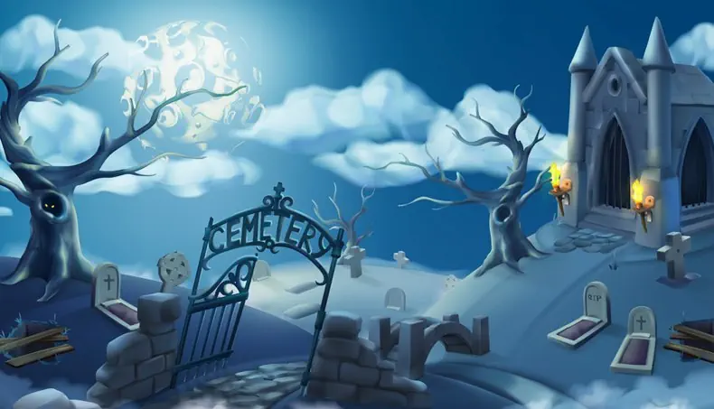 GRAVEYARD, CRYPT, GRAVE, TORCH, HEADSTONE