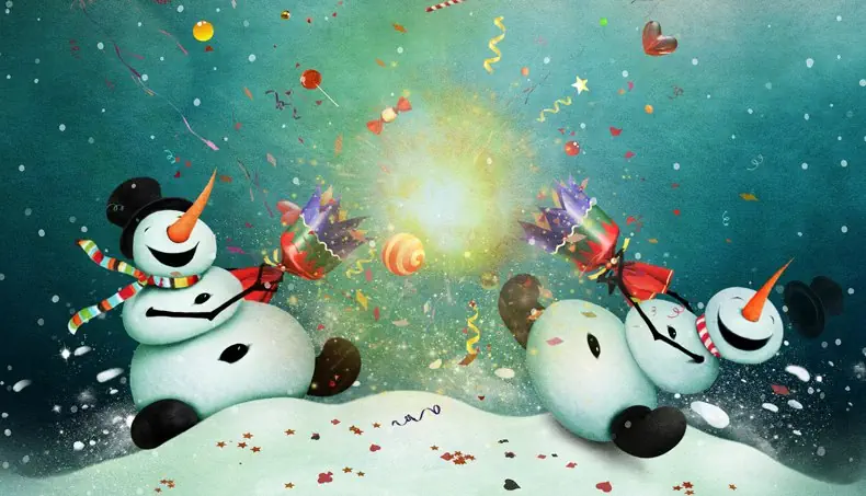 SNOWMAN, FUN, PARTY POPPER, TOP HAT, SNOW