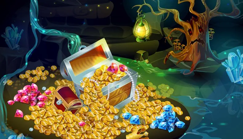 LANTERN, TREASURE, CHEST, LOCK, CRYSTALS