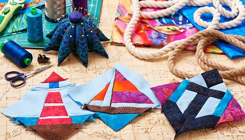 LIGHTHOUSE, SAILBOAT, ANCHOR, SCISSORS, PINCUSHION